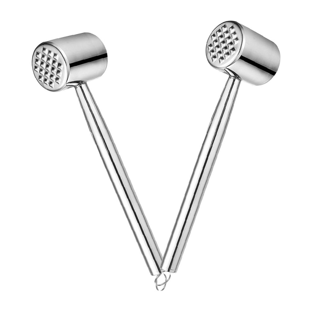 ABOOFAN Fleischklopfer aus Edelstahl 2 Stück für Küche, Silber | Ergonomischer Griff, Aufhängbar, für Gemüse und Kaffeepulver, Praktisches Küchenhelfer