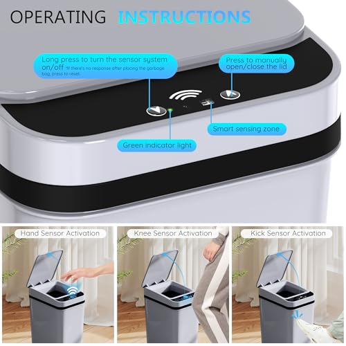 Image of Bathroom Small Trash Can with Lid, Automatic Garbage Can, 2.6 Gallon | 3 Pack Touchless Slim Waterproof Motion Sensor Smart Trash Bin for Bedroom, Office, Living Room-White /Black /Grey