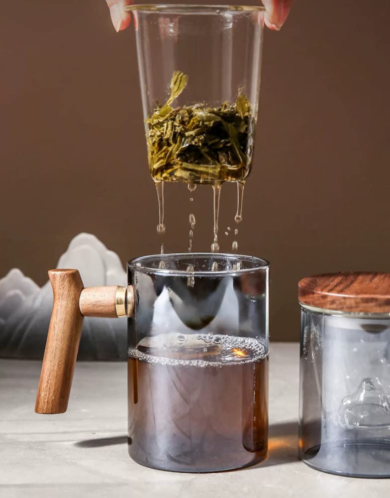 Tazza da tè giapponese con infusore e manico in legno, tazza filtrata per separazione del tè, tazze per infusione con filtro interno, per casa e ufficio A04