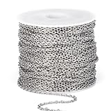 66 Feet Stainless Steel Rolo Cable Chain Bulk, 2mm 304 Stainless Steel Diamond-Cut Oval Rolo Cable Link Chains Roll Spool for Jewelry Making