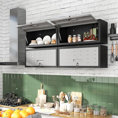 Image of Wall Mounted Metal Storage Cabinet, Garage Hanging Tool Cabinet