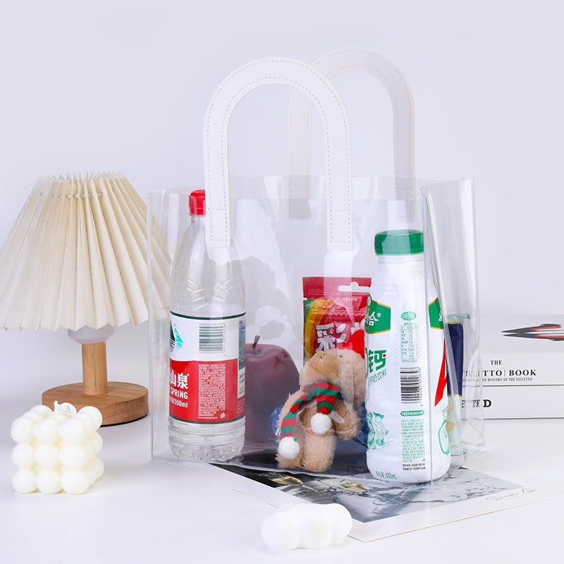 Image of SATYAM KRAFT 6 Pcs Transparent Reusable Leather Goodie Bags | Elegant Gift Bags for Her /Him Wedding Return Favors, Engagement Hampers, Marriage, Birthday & Festival Gifting | Handle Hamper Shopping Carry Bags (U-shaped White - Small)