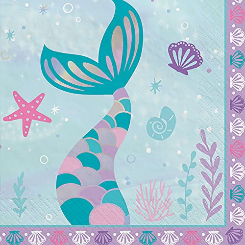 Serviettes papier sirène Amscan multicolores décoration table anniversaire - 2