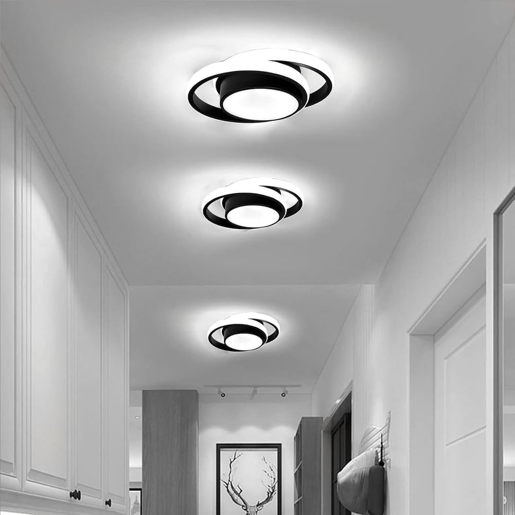 EaEa Plafón LED Techo Pasillo con Sensor de Movimiento,32W Anillos de Diseño Lámpara Sensor Radar Moderna Lámpara de Techo Interior con Detector de Movimiento para Escaleras Salón Cocina,Black 6000k