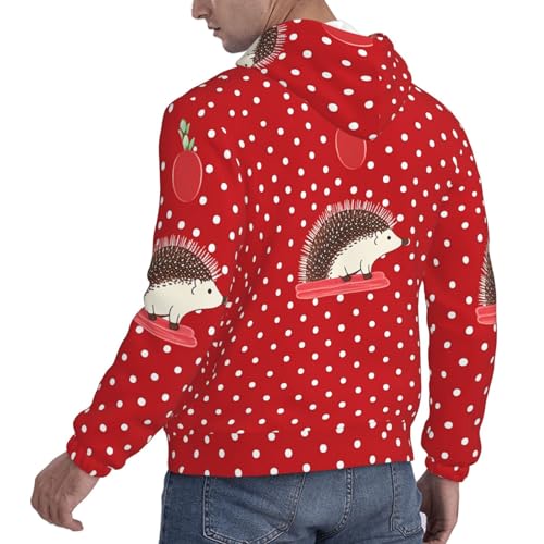 Men's Fleece Pullover Hoodie Long Sleeve Hooded Red polka dot hedgehog Sweatshirt Casual Shirts With Pockets 4X-Large4