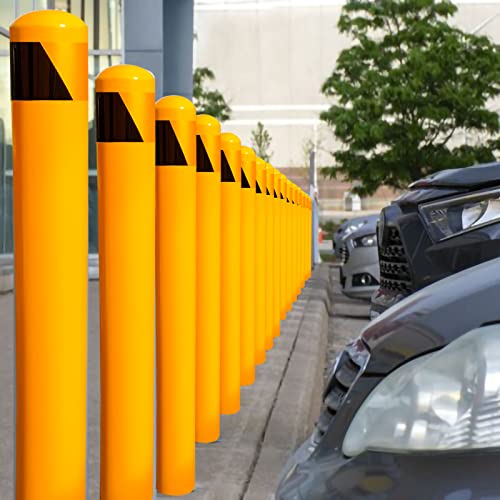 BIGalleons 58\" Pour in Place Steel Bollard Post, 4-1/2\" OD Safety Bollard Yellow Powder Coat, Metal Bollard Parking, Driveway Barrier