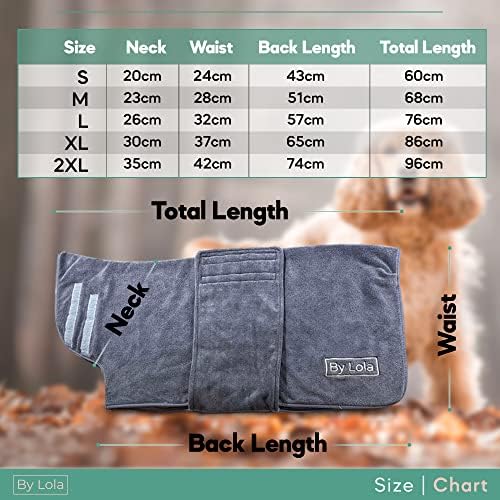 By Lola® - Dog Drying Coat Dog Drying Robe Drying Coat Dry Fast Dog Dressing Gown Fast Drying Super Absorbent Pet Dog Towelling Drying Coat - Grey (Large)