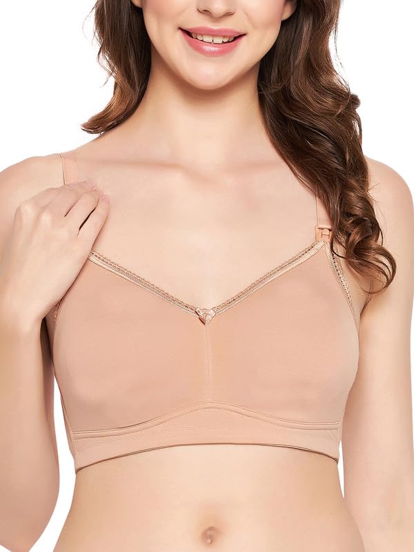 Clovia Women’s Cotton Solid Non-Padded Full Cup Wire Free Maternity Bra in Beige