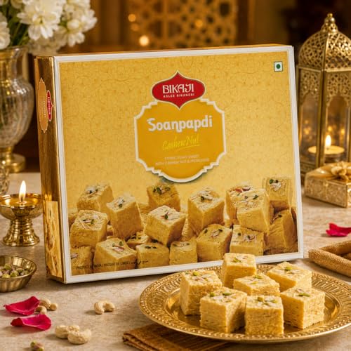 Image of BIKAJI Soan Papdi Cashew 500g | Traditional Indian Flaky Sweet with Cashews | Classic Festive Mithai Dessert | Soft & Layered Indian Sweet | Ready-to-Serve Sweet for Celebrations & Gifting - 17.64 oz Pack | Classic soft, layered Indian mithai with cashews; ready to serve for celebrations and gifting in a 17.64 oz pack