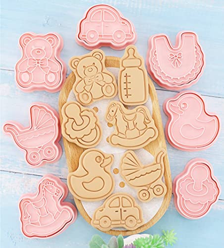 8 Pieces Cute Baby Shower Cookie Cutters Plastic Newborn Party Cookie Stamps Cookie Mould Press Baby Shower Cookie Mould Set Baking Kitchen Tools (Baby) #TOP7