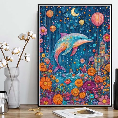 Diamond Painting DelfíN Pintura Diamante Castillo Diamond Painting Adultos 5D DIY Punto de Cruz Pintura de Diamante Manualidades Adultos para Decoracion Pared, Regalo Mujer 40x50cm -ly2508252ME17Z