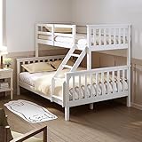 ELEGANT White Wooden Triple Sleeper Bed Frame Solid Wood Bunk Bed Frame with Guard Rail, 3ft Single for Kids, 4FT6 Double for Adults, Pine Wood Bedroom Furniture