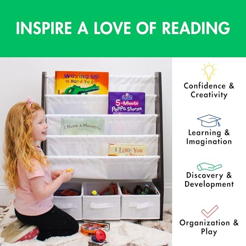 Image of Humble Crew Children's Bookcase Storage Rack with 4 Tiers, Children's Bookrack, Bookshelf, Espresso /White