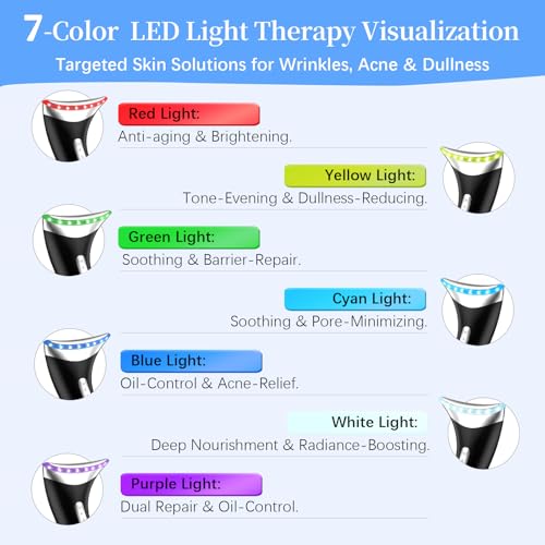 Face Neck Beauty Device, 7-Color Led Light Therapy Face Neck Massager, Multifunctional Vibration & Heat Facial Skin Care Tool, Ideal for Home Travel Skin Care, Black — view 4