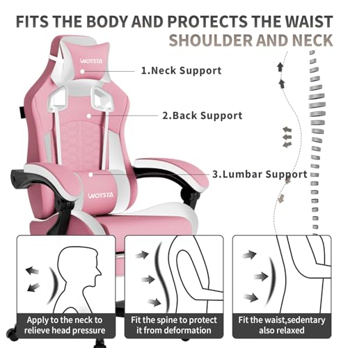 Image of Gaming Chair with Massage,Ergonomic PC Gaming Chair with Footrest Comfortable Headrest and Lumbar Support,High Back Game Chair PVC Leather,300LBS (Pink)
