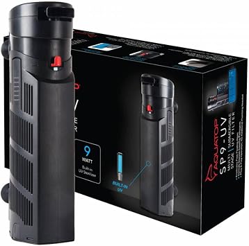 Aquatop 264 GPH Internal Filter with 9W UV Light - for Up to 100 Gallon Fish Tanks, UV for Crystal Clear Water, Fresh & Saltwater Use, Aquarium Filters for Fish & Turtle Tanks, SP9-UV