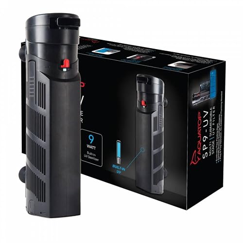 Aquatop 264 GPH Internal Filter with 9W UV Light - for Up to 100 Gallon Fish Tanks, UV for Crystal Clear Water, Fresh & Saltwater Use, Aquarium Filters for Fish & Turtle Tanks, SP9-UV