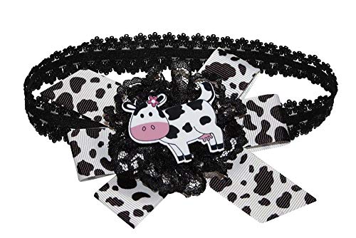 WD2U Baby Girls 4.5" Daisy Holstein Milk Cow Farm Girl Hair Bow Stretch Headband4