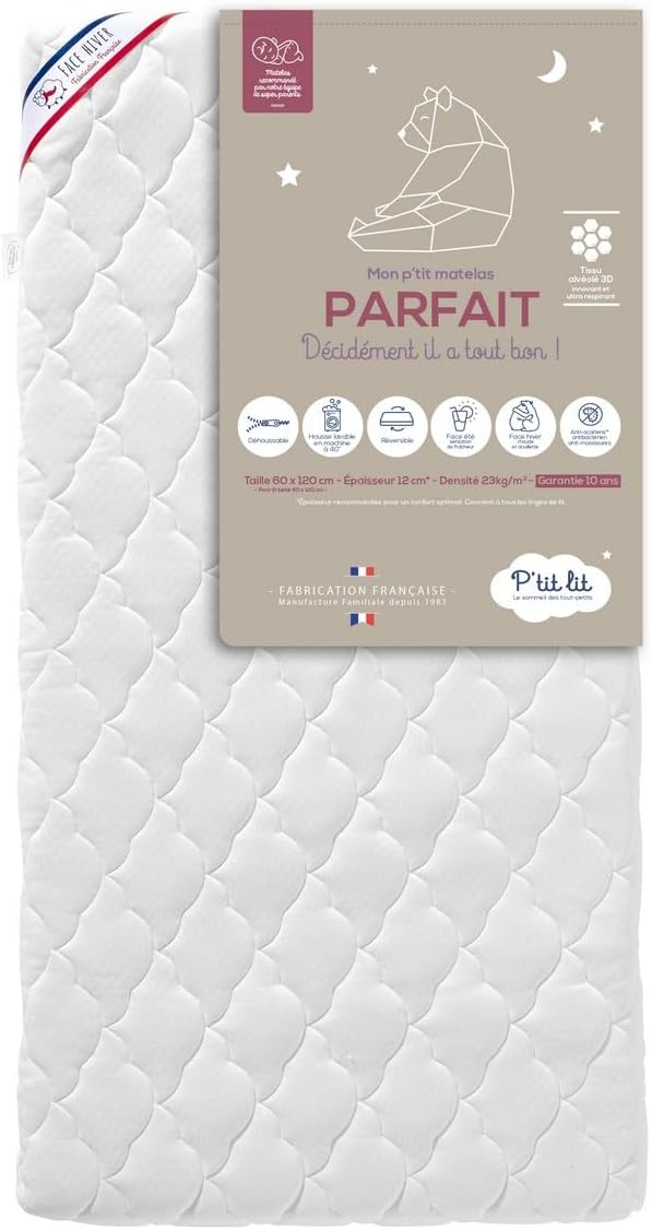 Matelas bébé P'tit Lit Parfait 60x120 réversible été hiver