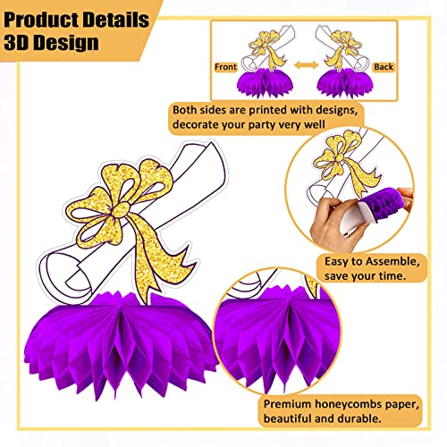 10 Pieces 2023 Graduation Party Table Decorations, Lmshowowo Class Of 2023 Congrats Grad Honeycomb Centerpieces Congratulate Graduation Table Toppers For Graduation Party Favor Supplies (Purple Gold) #TOP2