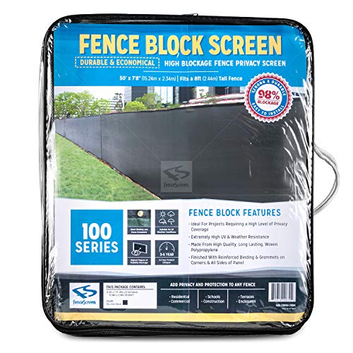 FenceScreen Fence Privacy Screen - Extreme 98% Blockage Temporary Windscreen Fence Cover (8ft x 50ft, Black)