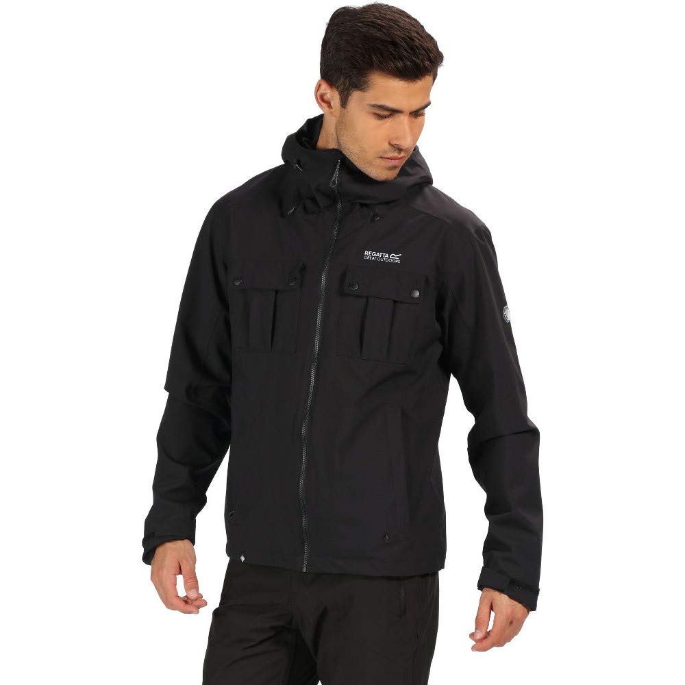 Regatta Chaqueta impermeable y transpirable con capucha para hombre, Hombre, Chaqueta, RMW303, negro, XL