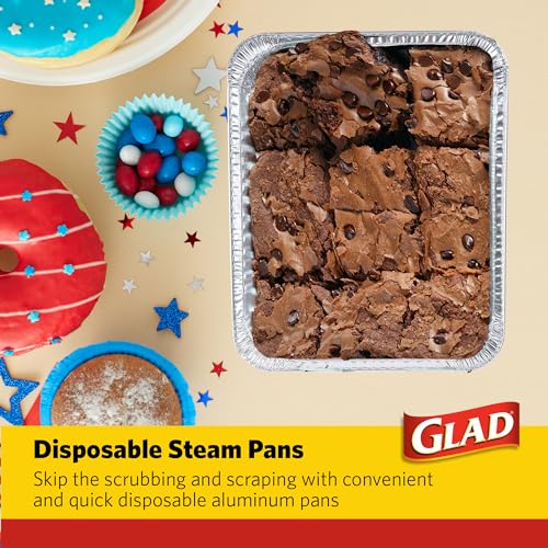 Image of Glad Disposable Aluminum Steam Pans with Clear Plastic Lids, Patriotic Red White Blue Stars, Heavy Duty Foil Pans, 12.5 x 10.2 Inches, Baking Roasting, 3 Count
