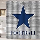 Namdeva American Football Duschvorhang, Marineblau Texas Star Grau Rustikale Holzdielen Athleten Championship Cool Sport Badezimmer Dekor für Fans Männer, Wasserdichter Stoff Duschvorhang, 183x183 cm