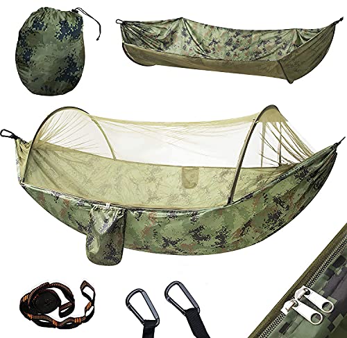 Yoomo Camping Hammock With Mosquito Net & 10Ft Hammock Tree Straps Portable Lightweight Parachute Fabric Travel Bed For Hiking, Backpacking, Garden. (Camo Green) #TOP21