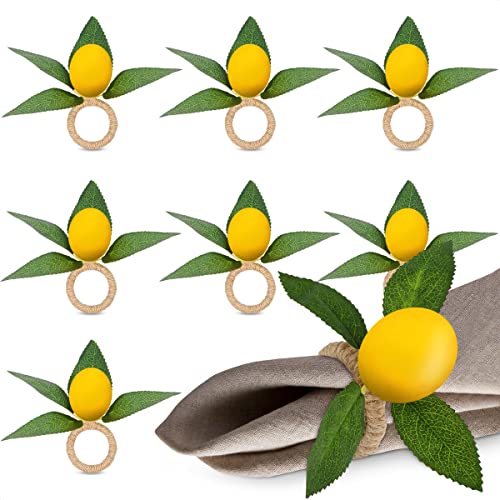 Lemon Napkin Rings Dining Table Set 8Pcs - Lemon Napkins Yellow Rings For Napkin Holders For Kitchen Decor - Farmhouse Decor Cloth Napkins Vine Leaf Spring Napkin Rings Thanksgiving Party Decoration #TOP4
