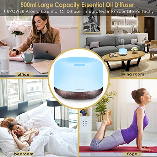 Urpower 500Ml Essential Oil Diffuser 5 In 1 Ultrasonic Aromatherapy Diffusers For Essential Oils Humidifier With Adjustable Mist Mode/4 Timer Settings And Waterless Auto Shut-Off For Large Room Yoga #TOP5