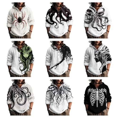 Mens Hoodies Pullover Novelty Y2k Print Cool Hooded Thin Light Weight Long Sleeve Shirts Button Up Sweatshirt4