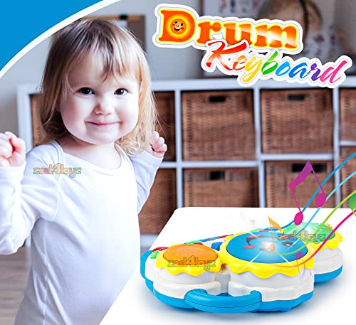 Image of zest 4 toyz Toys Drum Keyboard Musical Piano with Flashing Lights Animal Sounds and Songs Battery Operated Toys for Kids (Multi Color) Pack of 1