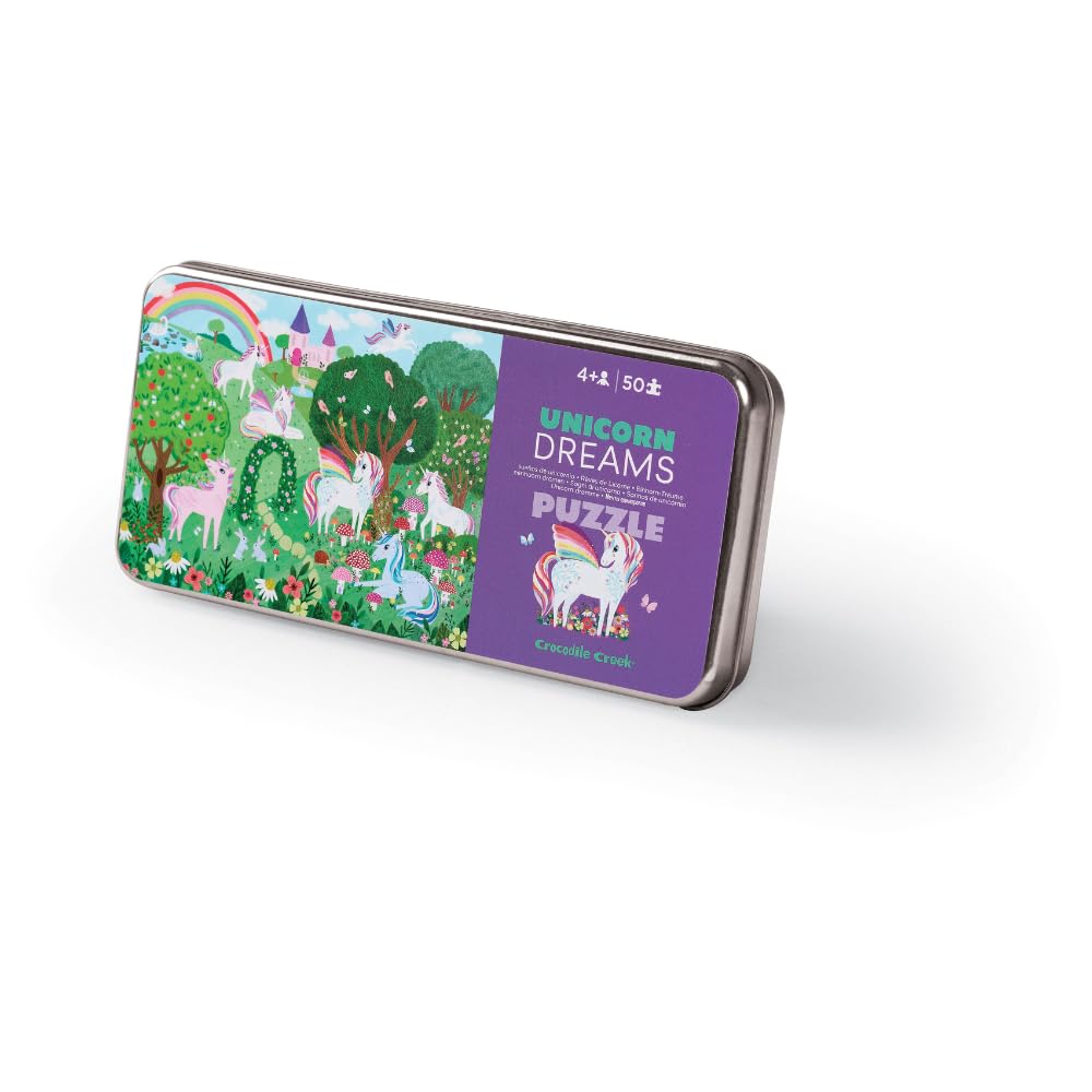 Crocodile Creek Unicorn Dreams Puzzle - 50 Pieces in Tin (3843103), Ages 5+, Multicoloured, único