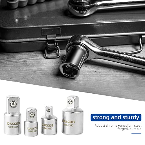 DAKCOS Socket Adapter Reducer Set, 4 Piece Socket Set, 1/2" to 3/8", 3/8" to 1/2",1/4" to 3/8" - Image 4
