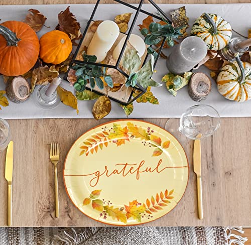 50 Count Thanksgiving Grateful Oval Plates 10" X 12" Paper Disposable Dinner Autumn Fall Leaves Thankful Platters Party Goods Set Harvest Leaf Holiday Decorations Dinnerware Wedding Event Supplies #TOP2