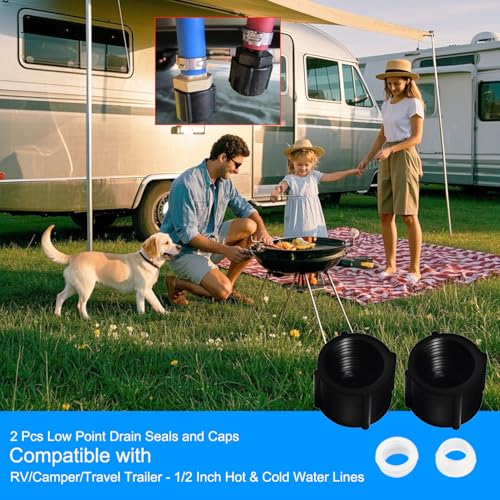 Image of RV Low Point Drain Seals and Caps for RV /Camper /Travel Trailer - 1 /2 Inch Hot & Cold Water Lines