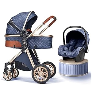 Babywandelwagen, Lichte kinderwagen 3 in 1 Verstelbare Hoge Landschap Wandelwagen Carriage Infant Bassinet Pram Doebehil…