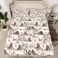 Set Biancheria Da Letto 7 Pezzi Bambini Con Motivo Cowboy Occidentale – Piumone, Lenzuolo Con Angoli, 2 Federe 50x76 E 2 Federe 45x45 – Stile Rustico Blu Retrò