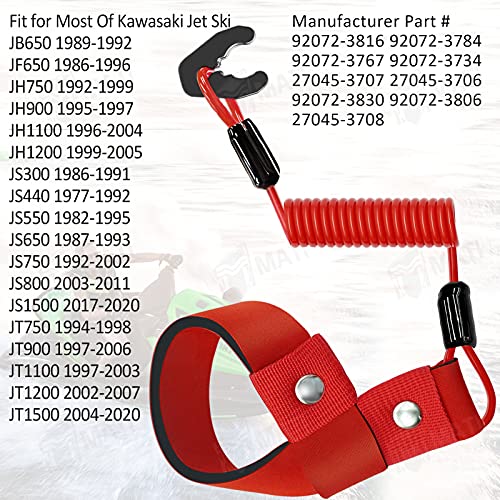 M MATI 2PCS Stop Kill Switch Safety Lanyard Band Tether for All Kawasaki Jet Ski JS JT JH JB JF 300 440 550 650 750 800 900 1100 1200 1500 92072-3809 - Thumbnail 2
