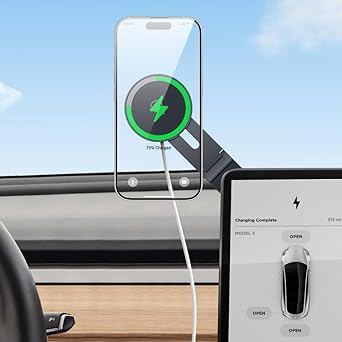 Tesla Phone Mount Charger 15W Wireless Car Phone Holder for Tesla Model 3/Y Accessories Strongest N52 Magnet + 360 Adjustable + Foldable Design Car Mount for Magsafe iPhone & Android