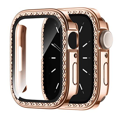 Recoppa Compatible for Apple Watch Series 7 Screen Protector 45mm with Slim Tempered Glass,Hard PC Elegant Cases Protective Cover for iWatch 7 45mm Rosegold*Rosegold 2Pack
