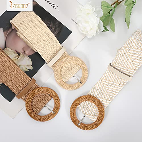 JASGOOD Straw Woven Elastic Stretch Belts Women Raffia Dress Waist Band Boho Ladies Braided Dress Belts3
