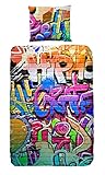 135 x 200 cm Good Morning! bettwäsche Graffiti, 100% Baumwolle, 135x200 cm, Multi, 200 x 135 x 0,5 cm