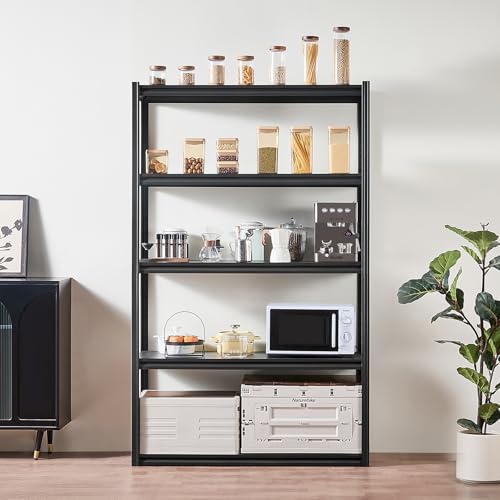 Image of VEVOR Storage Shelves, 3000 lbs, 5 Tier Garage Storage Shelving, 18 inch D x 48 inch W x 78 inch H Adjustable Metal Shelves for Garage Shelves Utility Rack Shelf, Ideal for Kitchen, Warehouse, Basement, Black