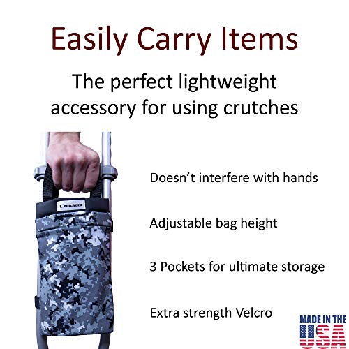 Crutcheze Usa Made Premium Crutch Bag - Lightweight Pouch For Crutches With 3 Pockets - Tote Fits Adult & Youth Crutches - Accessories For Underarm Crutches (Digital Camo) #TOP2