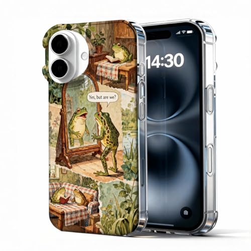 DTJHTBJY for iPhone 16 Case, Collage Cases for iPhone 16, Scratch Resistant Shockproof Cover, Aesthetic Clear Phone Cover, Frog Cases, Frog's Daily Life Collage Design（B026）