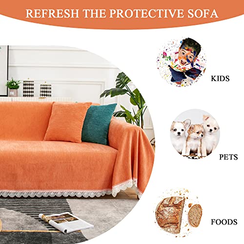 Stacypik Elegant Burnt Orange Sofa Couch Cover For 2 Cushion Couch,Washable Shell Lace Sectional Couch Covers For Kids Pets,Soft Dog Universal L Shape Covers Blanket Decorative For Livng Room-71X118In #TOP2