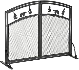 HOMCOM Fire Guard with Double Doors, Metal Mesh Fireplace Screen, Spark Flame Barrier with Tree Decoration for Living Room, Bedroom Decor