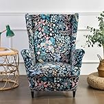 MINGPINHUIUS Wingback Chair Covers - Super Soft Stretch Wing Chair Slipcover Wing Back Chair Cover 2 Piece Set Armchair Covers Furniture Protector for Living Room Bedroom Hotel (Blue Flower)